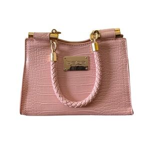 Bebe Blush Croc-Embossed Bag with Gold Accents